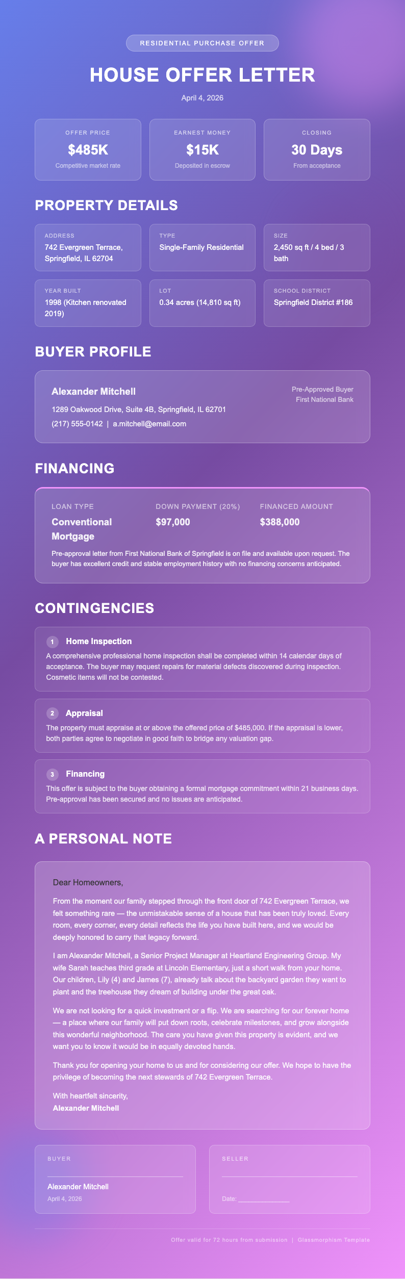 Glassmorphism house offer letter